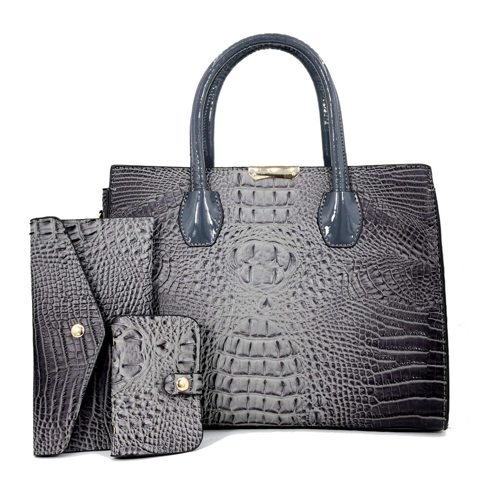 7265 Tote Top-handle Handbags Patent PU Leather Purse Satchel Crocodile